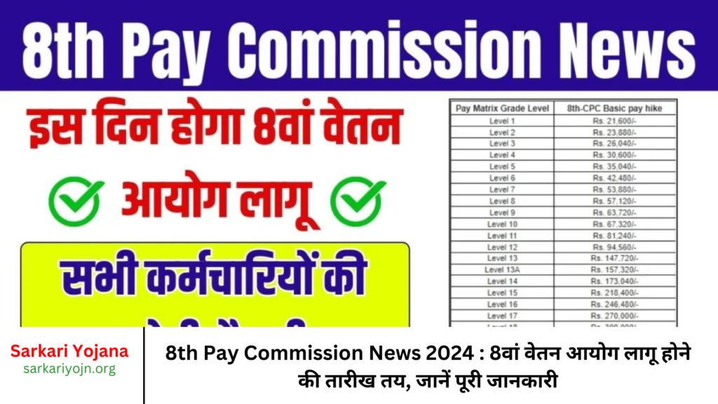 8th Pay Commission News 2024 : 8वां वेतन आयोग लागू होने की तारीख तय, जानें पूरी जानकारी