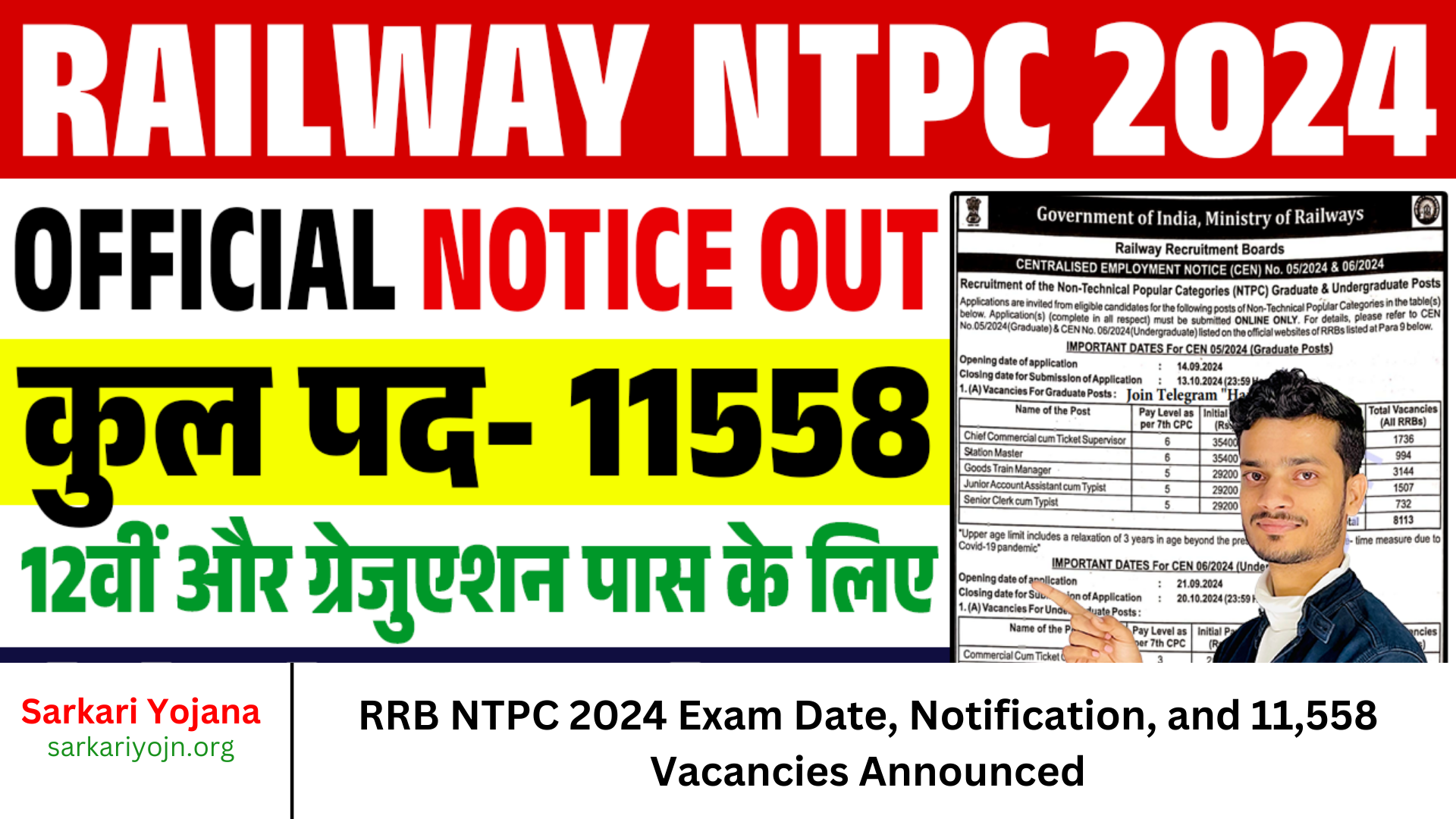 RRB NTPC 2024 Exam Date, Notification, and 11,558 Vacancies Announced